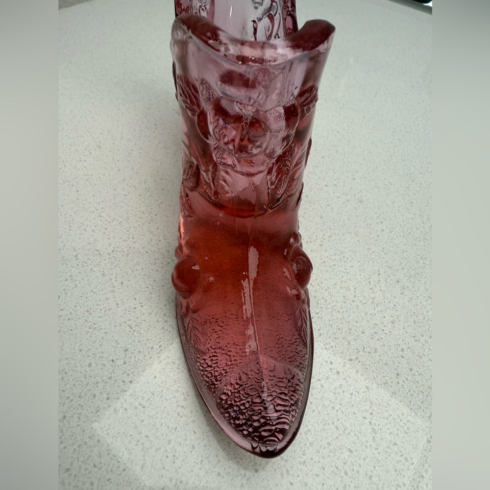 Vintage Fenton Pink Glass Slipper Cabbage Rose Shoe Boot MCM Mid-Century Modern - Picture 7 of 15